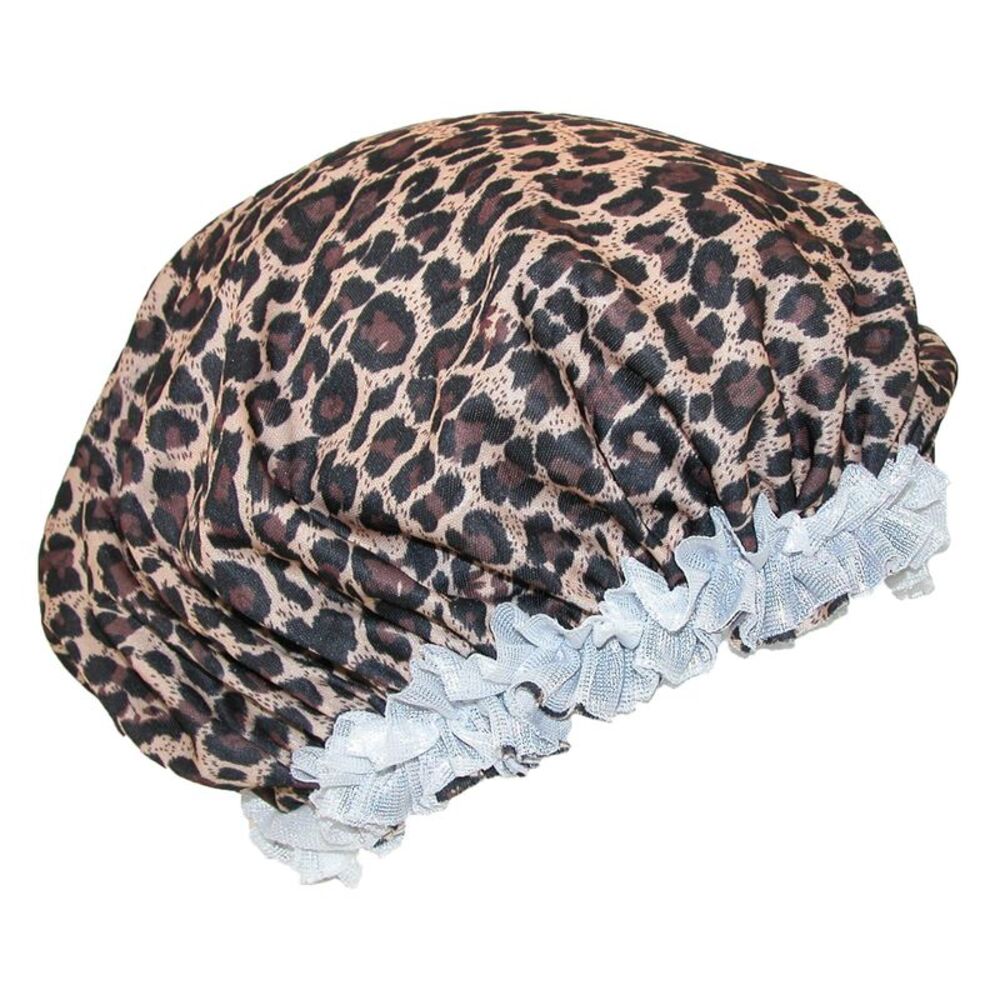 CTM Women's Satin Leopard Hair Roller Sleep Cap Cover